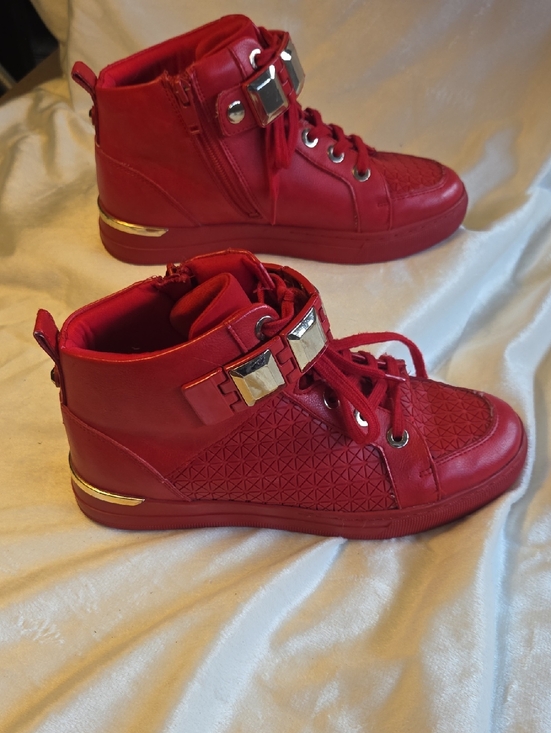 Aldo Shoes - Aldo Red High-Top Women's Sneakers with Metallic Accents